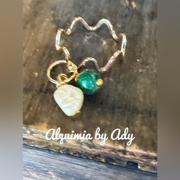 Alquimia Gold and Green Ring with Organic Design turquoise freshwater pearl - Picture 1 of 2